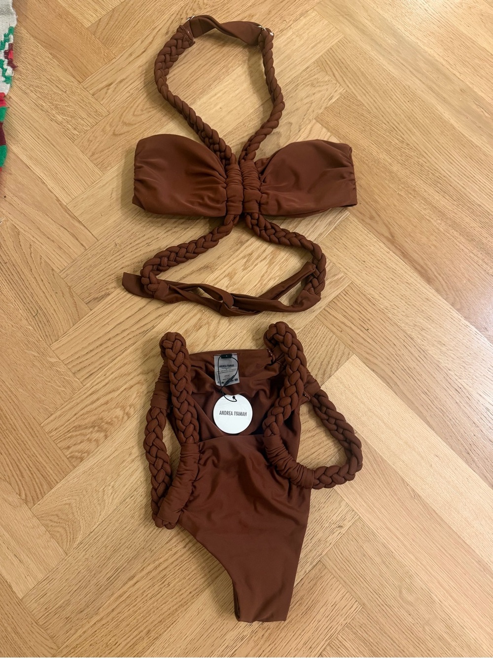 Andrea Iyamah braided Brown Braided Two-Piece Swimsuit Size S brand new w/ tags